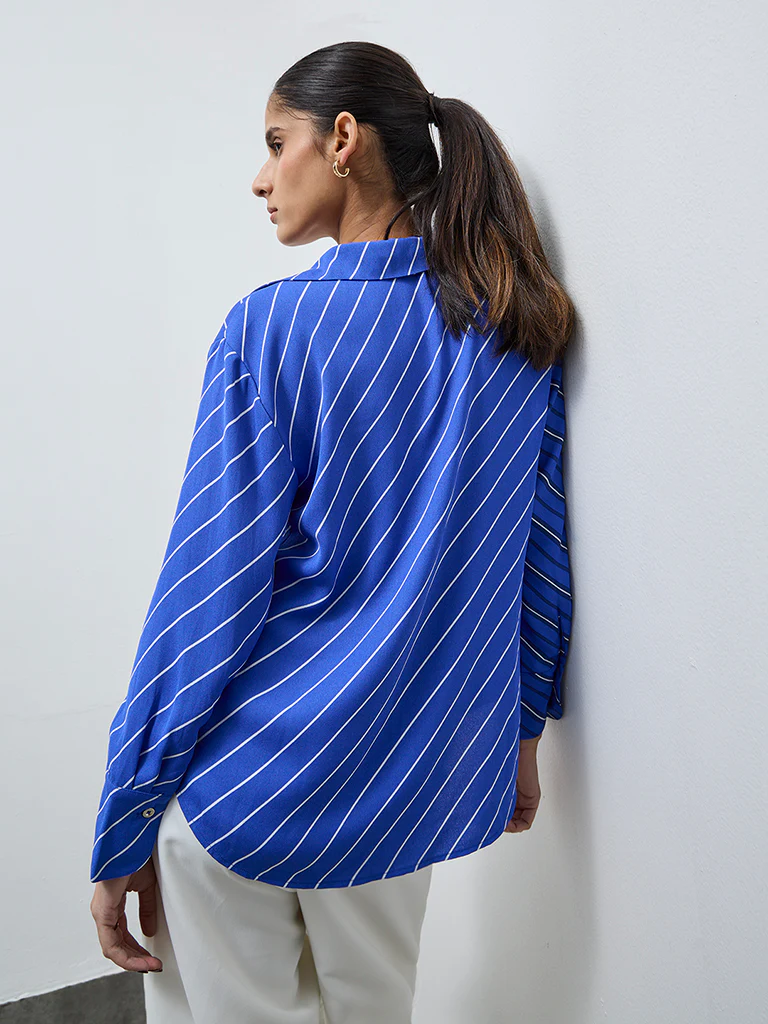 Wardrobe Blue Contrast Striped Shirt - Image 4