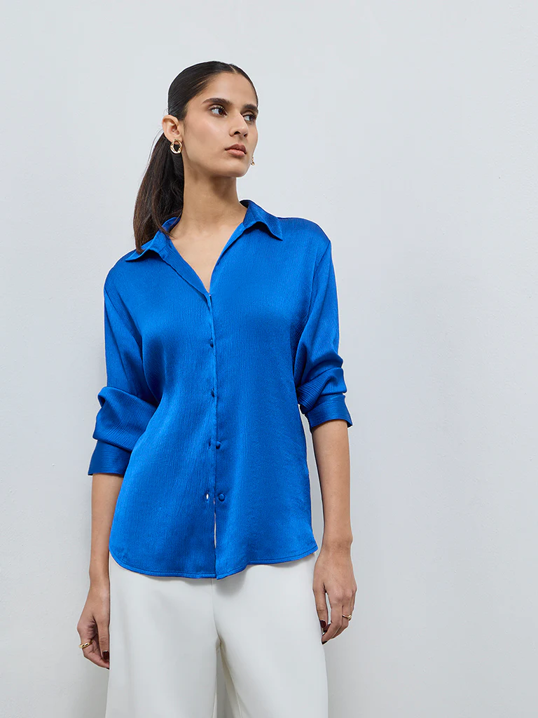 Wardrobe Blue Crinkle-Texture Shirt
