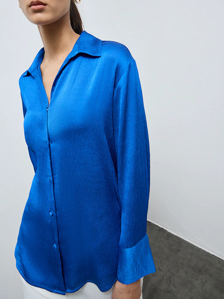 Wardrobe Blue Crinkle-Texture Shirt - Image 3