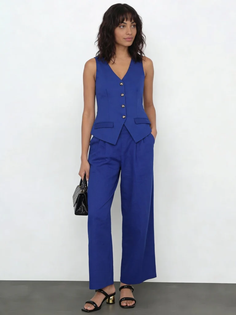 Wardrobe Blue Linen Blend Tailored Trousers
