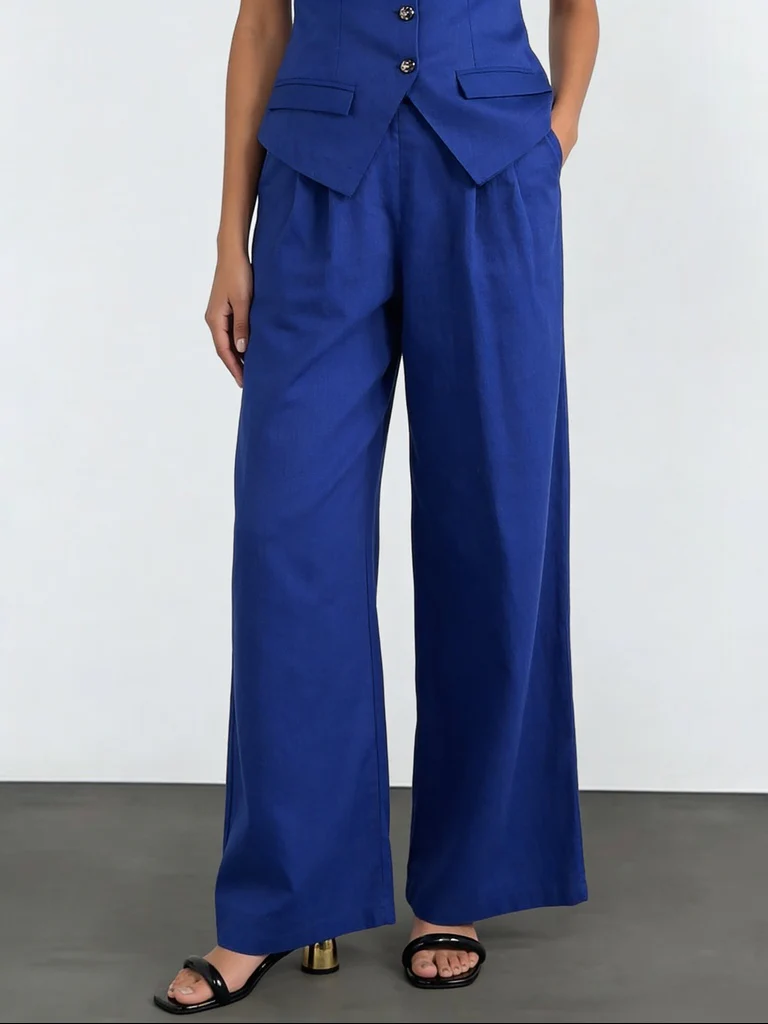 Wardrobe Blue Linen Blend Tailored Trousers - Image 2