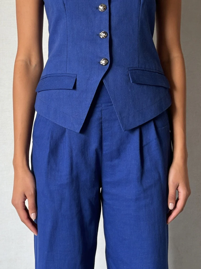 Wardrobe Blue Linen Blend Tailored Trousers - Image 3