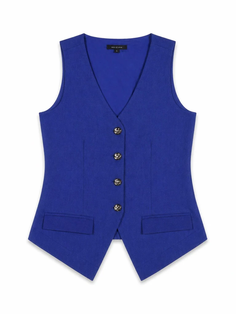 Wardrobe Blue Linen Blend Waistcoat - Image 5