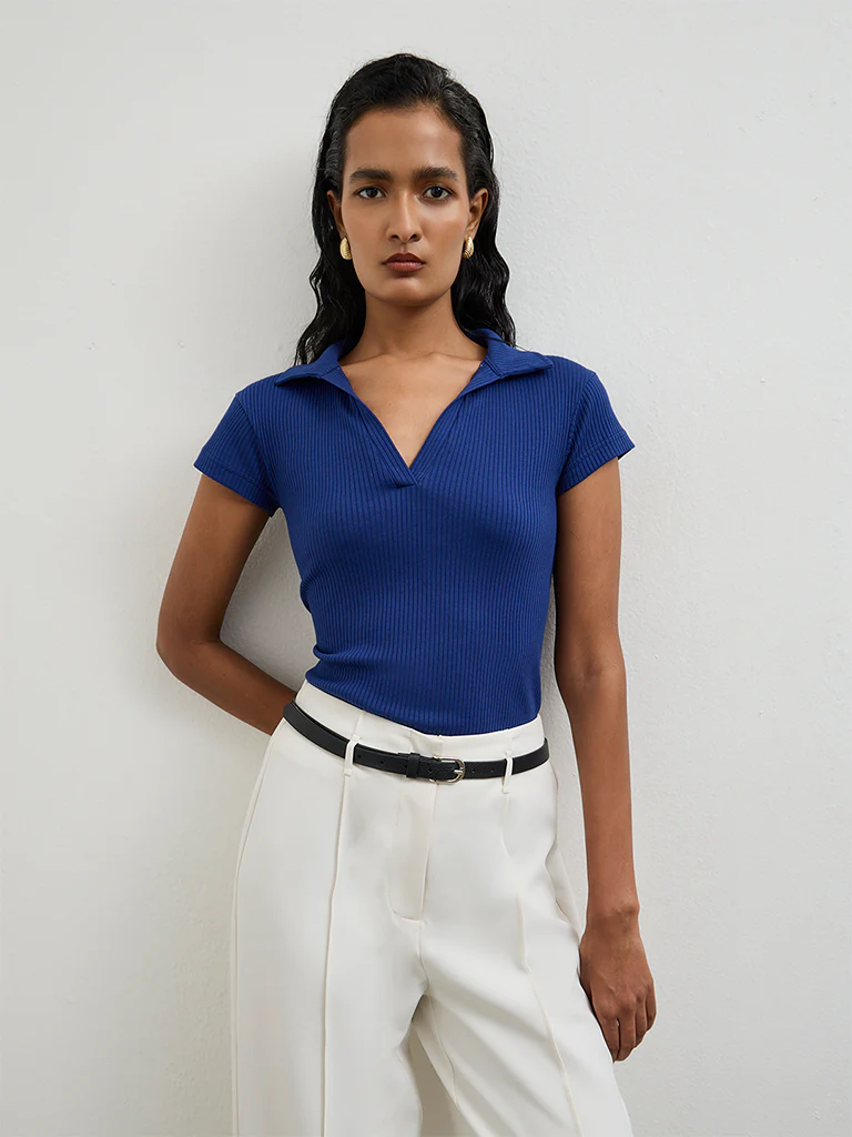 Wardrobe Blue Ribbed Top
