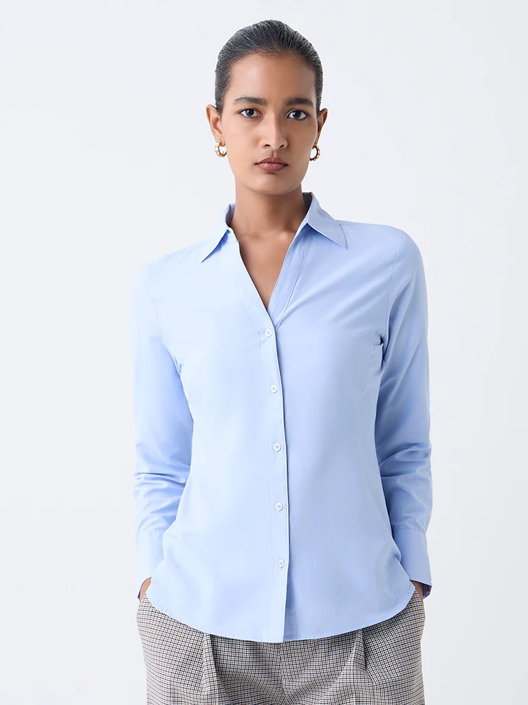 Wardrobe Blue Solid Cotton Shirt