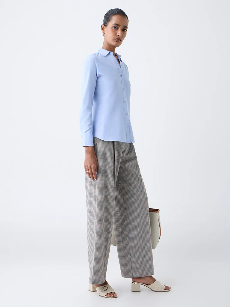 Wardrobe Blue Solid Cotton Shirt - Image 2