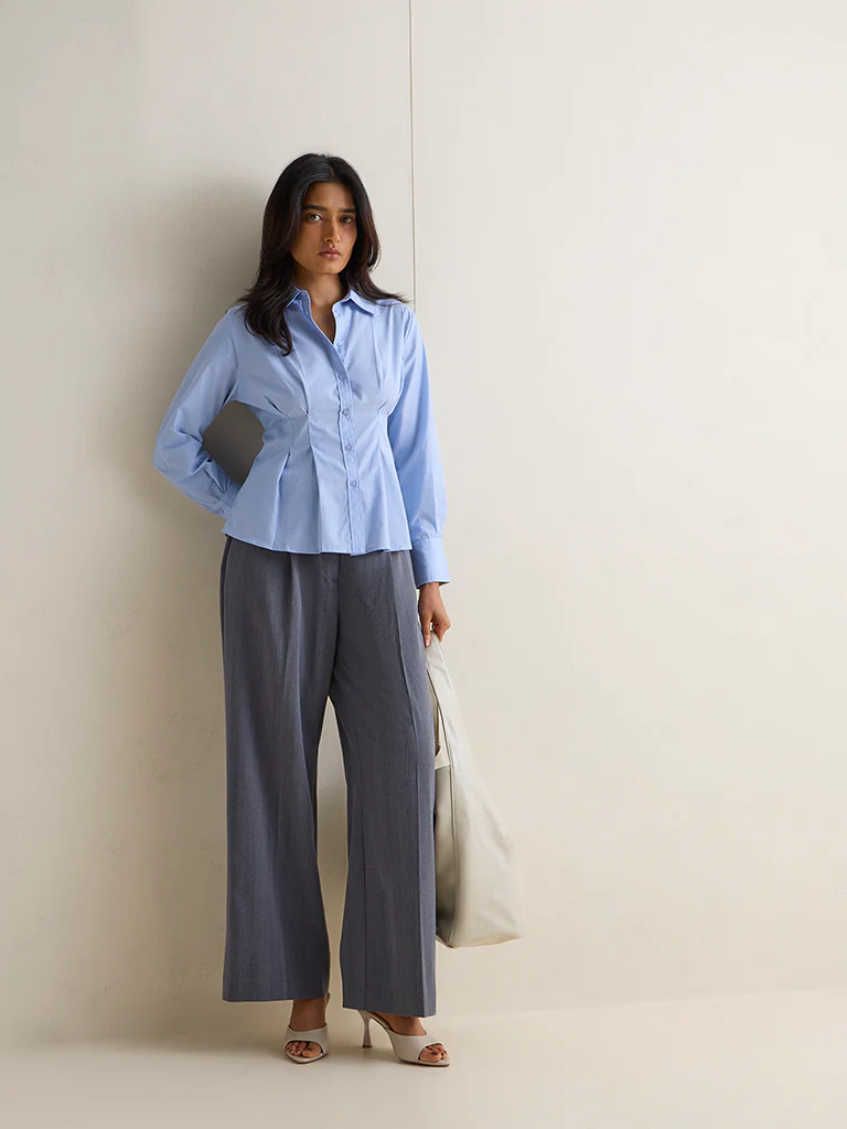 Wardrobe Blue Solid Shirt - Image 2