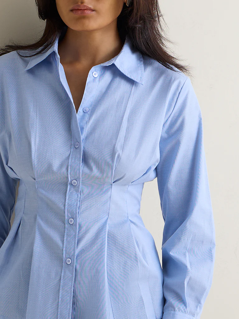 Wardrobe Blue Solid Shirt - Image 3