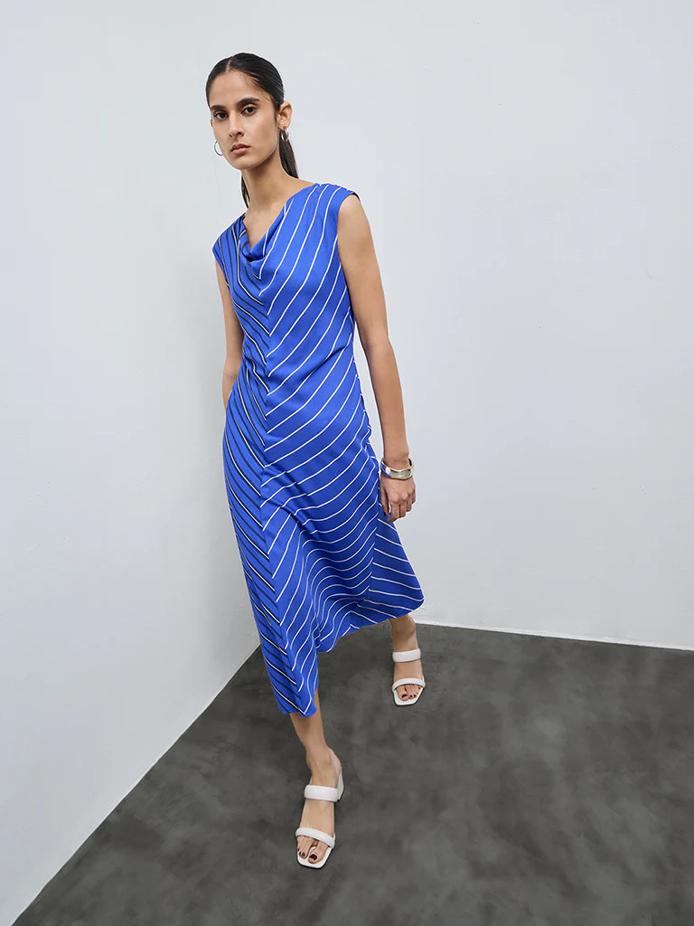 Wardrobe Blue Striped A-Line Dress - Image 2