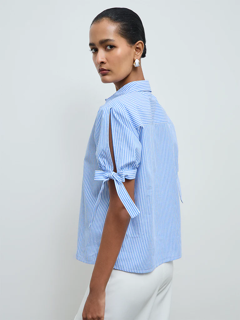 Wardrobe Blue Striped Cotton Shirt - Image 4