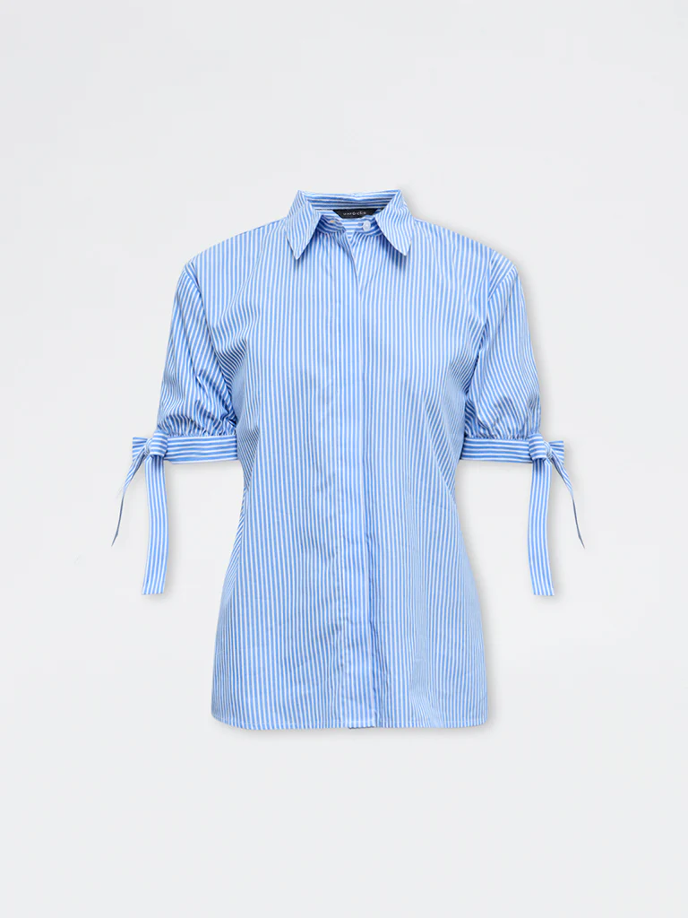 Wardrobe Blue Striped Cotton Shirt - Image 5