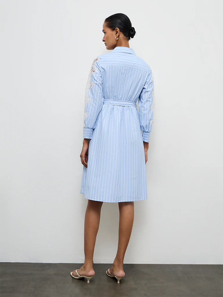 Wardrobe Blue Striped Shirt Dress - Image 4