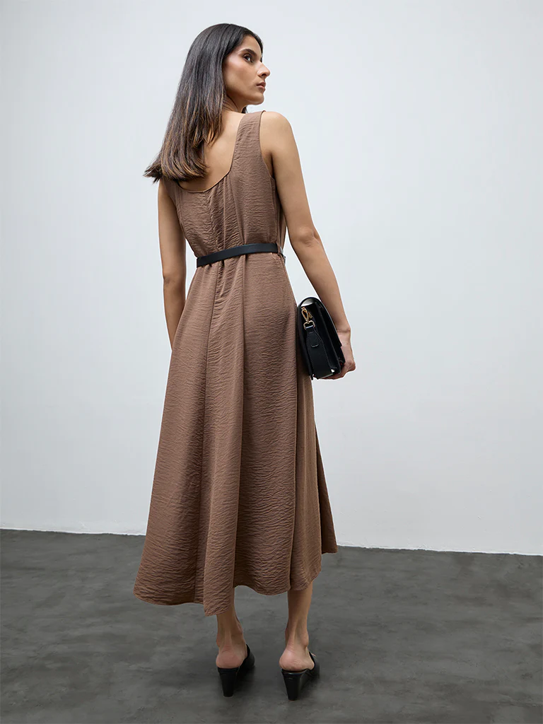 Wardrobe Brown A-Line Dress with Belt - Image 4