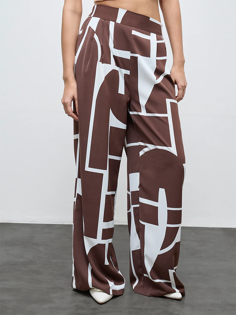 Wardrobe Brown Abstract Design High-Rise Pants - Image 2