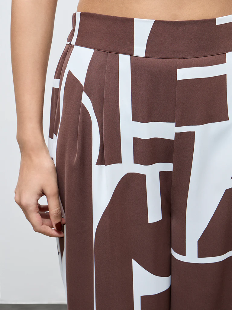 Wardrobe Brown Abstract Design High-Rise Pants - Image 3
