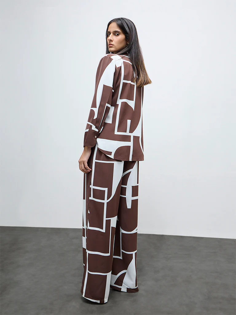 Wardrobe Brown Abstract Design High-Rise Pants - Image 4