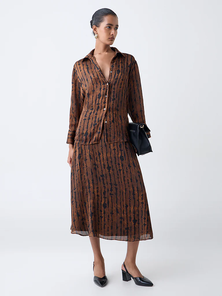 Wardrobe Brown Abstract Design Shirt - Image 2