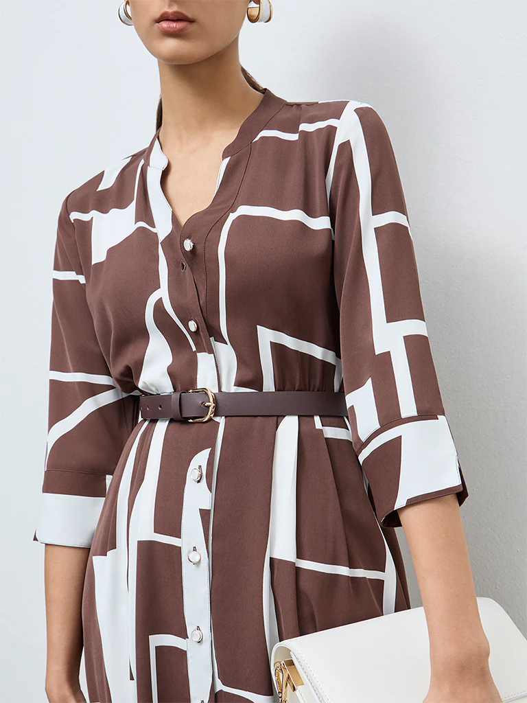 Wardrobe Brown Abstract Design Shirt Dress - Image 3