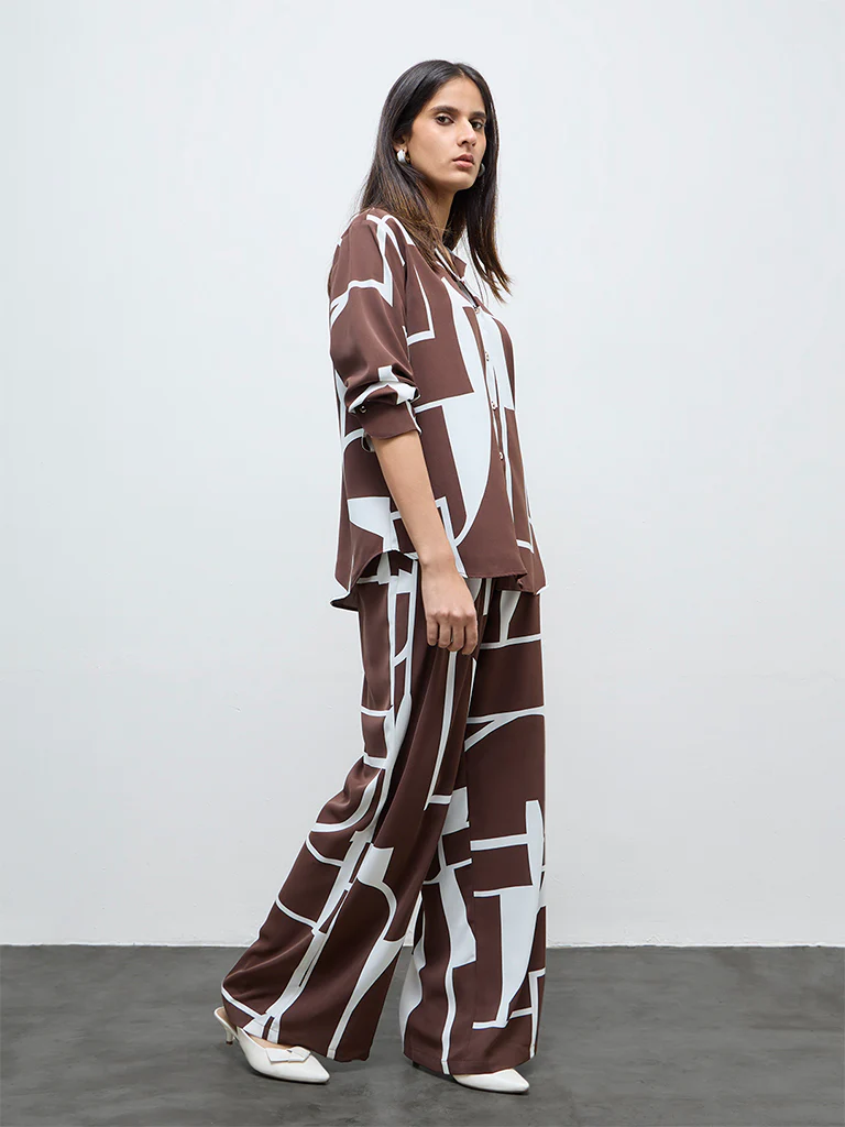 Wardrobe Brown Abstract Printed Shirt - Image 2