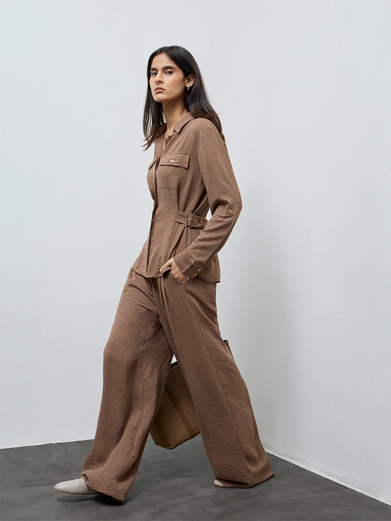 Wardrobe Brown Buckle-Detail Shirt - Image 2