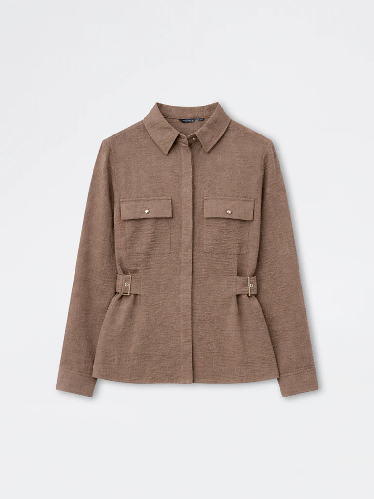 Wardrobe Brown Buckle-Detail Shirt - Image 5
