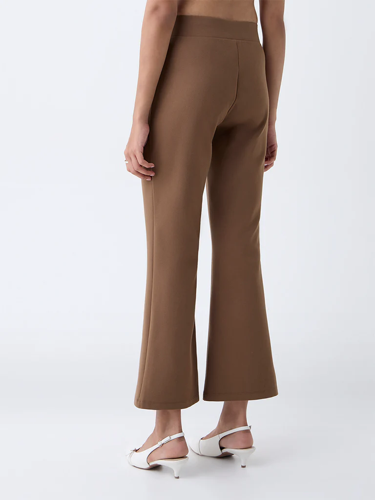 Wardrobe Brown Button-Detailed High-Rise Flared Pants - Image 5