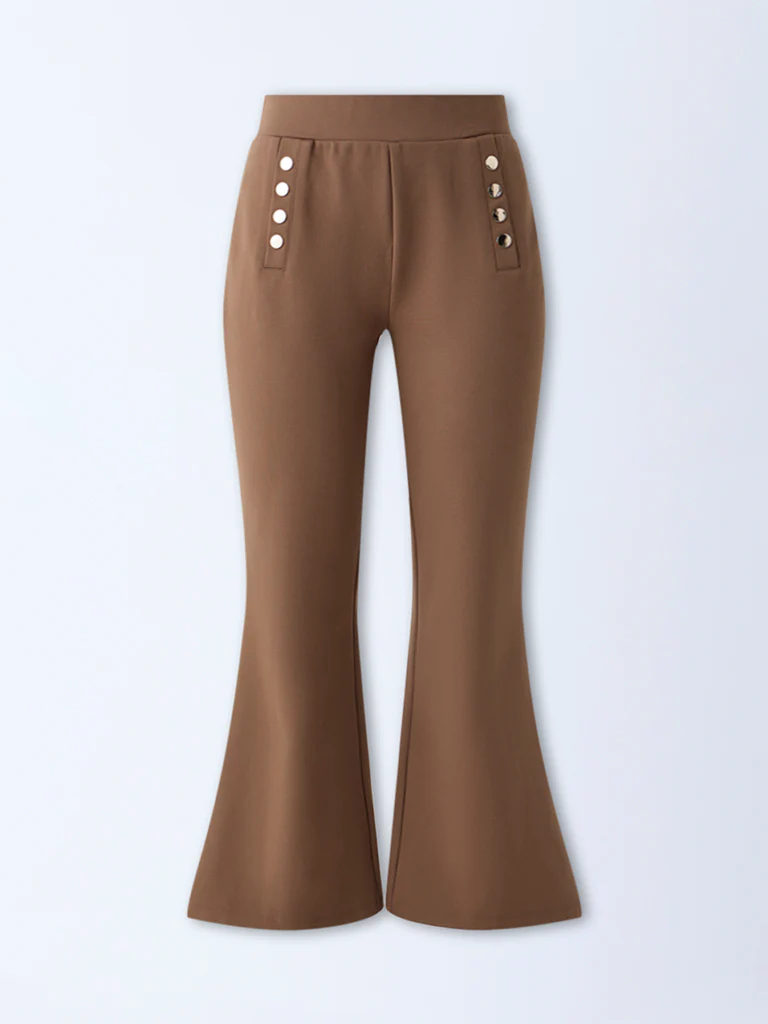 Wardrobe Brown Button-Detailed High-Rise Flared Pants - Image 6