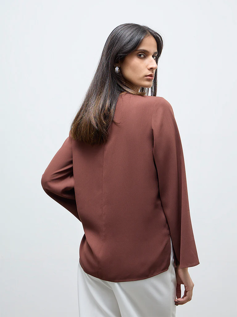 Wardrobe Brown Chain-Detail Blouse - Image 4