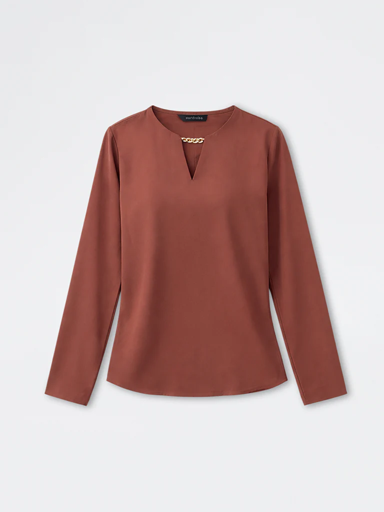 Wardrobe Brown Chain-Detail Blouse - Image 5
