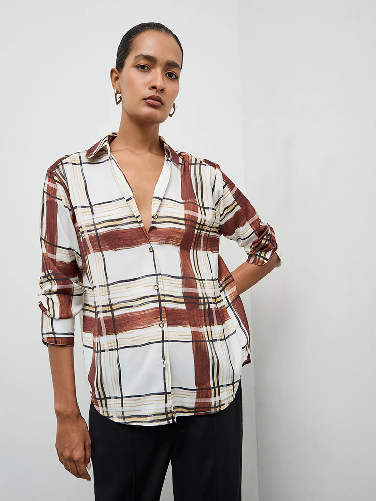 Wardrobe Brown Checks Detailed Shirt - Image 2