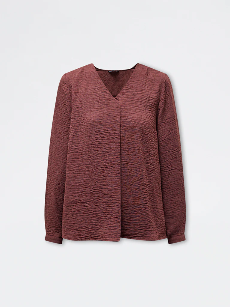 Wardrobe Brown Crinkle-Texture Blouse - Image 5