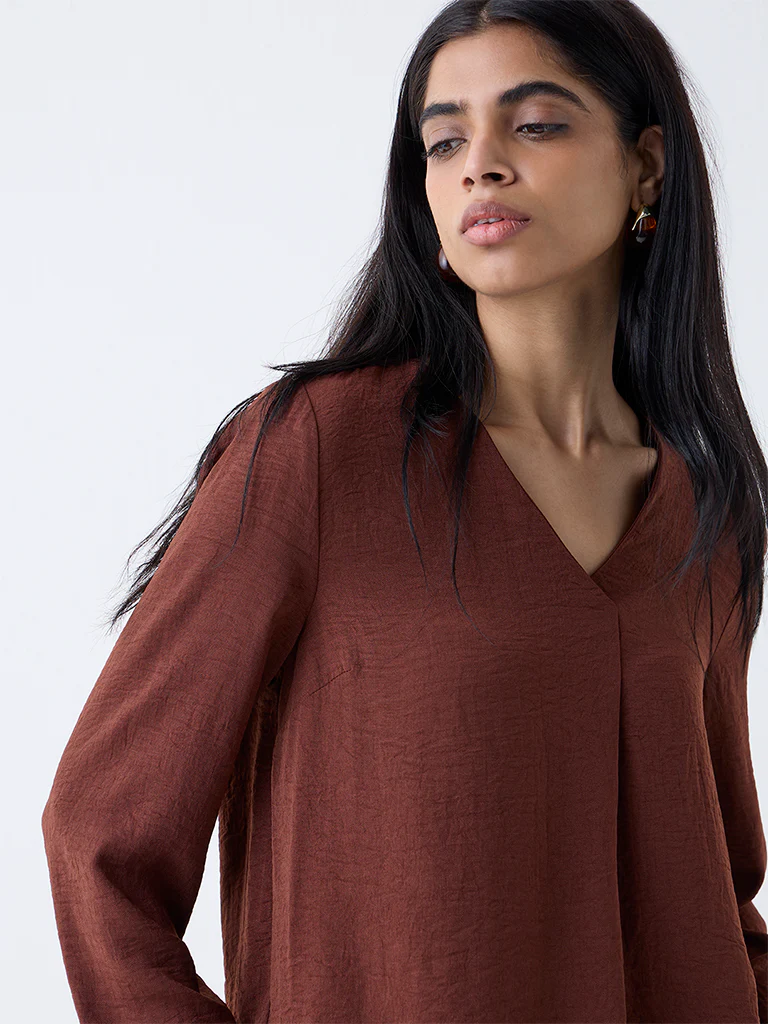 Wardrobe Brown Crinkled Blouse - Image 3