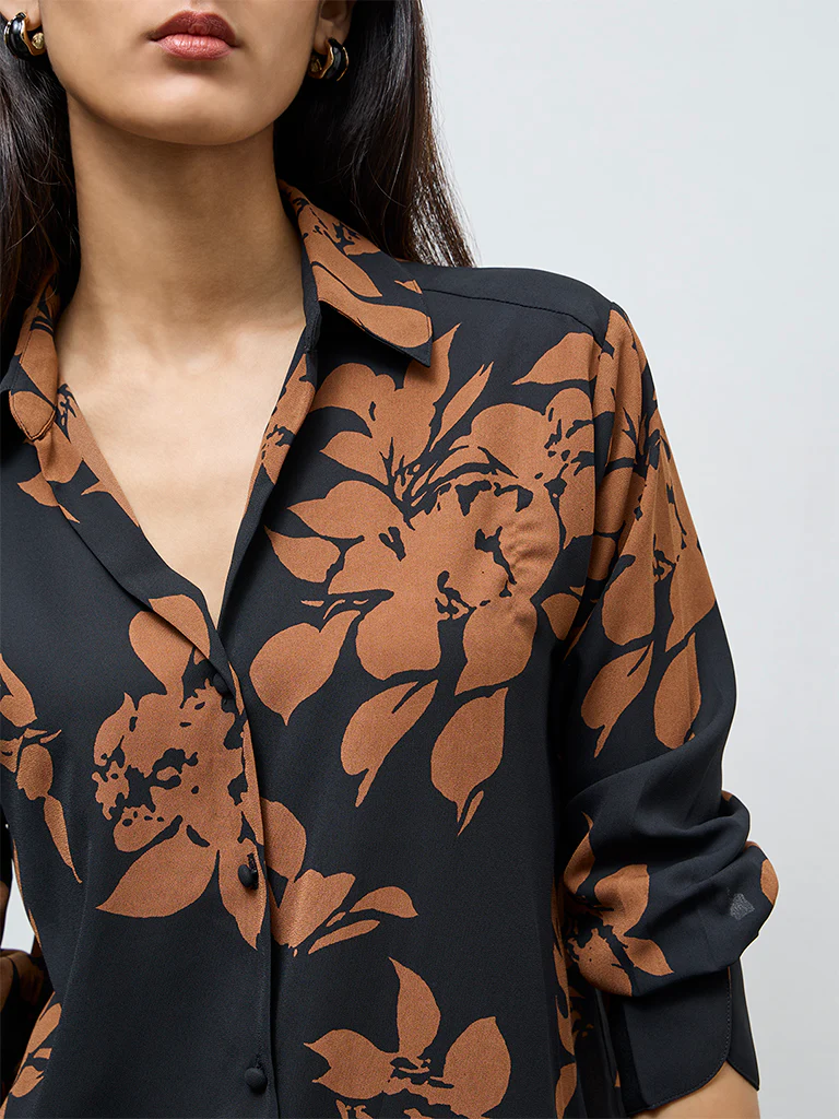 Wardrobe Brown Floral Shirt - Image 3