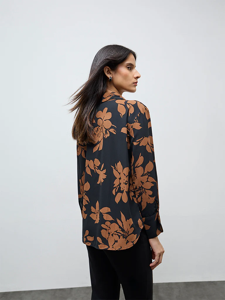 Wardrobe Brown Floral Shirt - Image 4