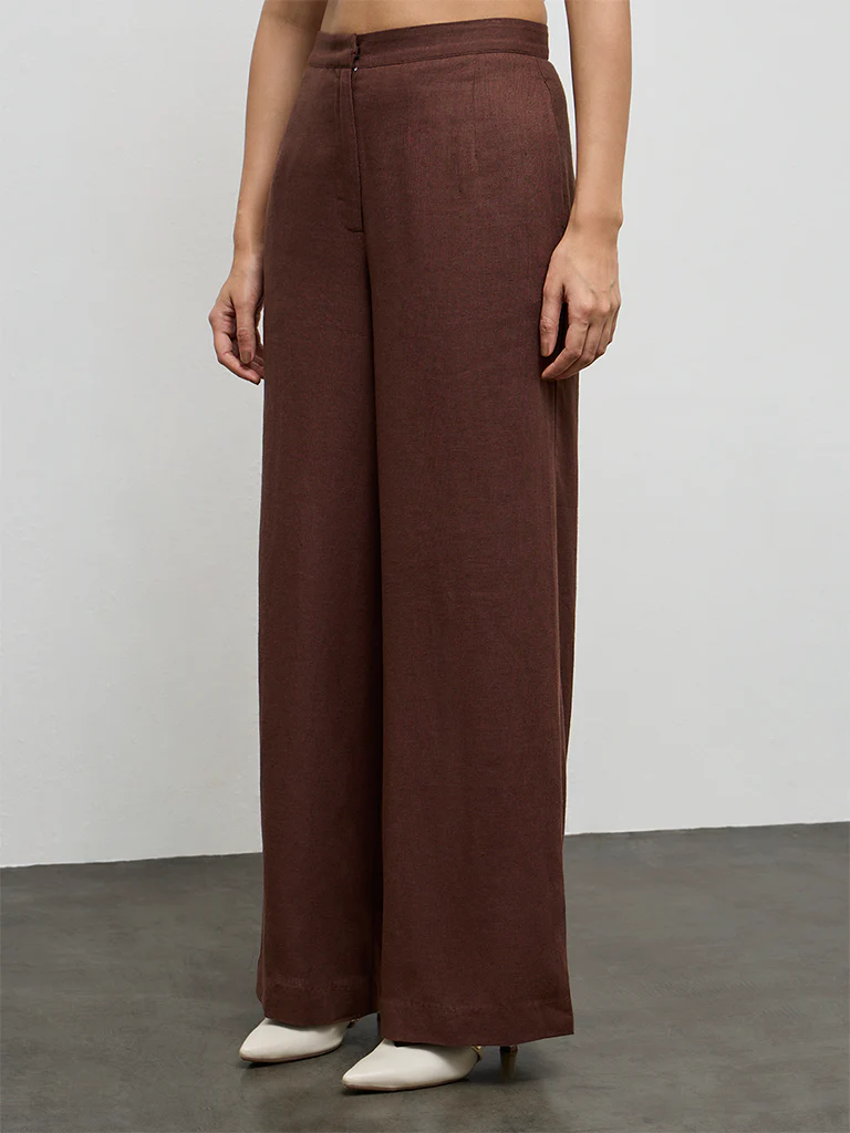 Wardrobe Brown High-Rise Cotton Trousers - Image 2