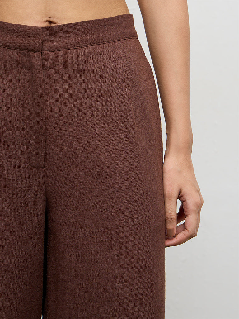 Wardrobe Brown High-Rise Cotton Trousers - Image 3
