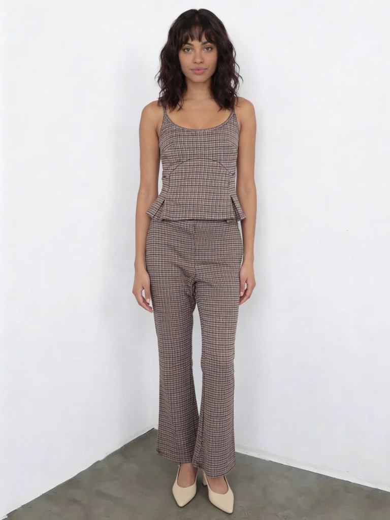 Wardrobe Brown Houndstooth Check Peplum Top - Image 2