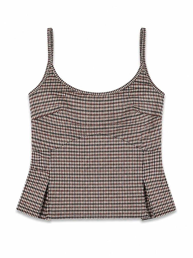 Wardrobe Brown Houndstooth Check Peplum Top - Image 5