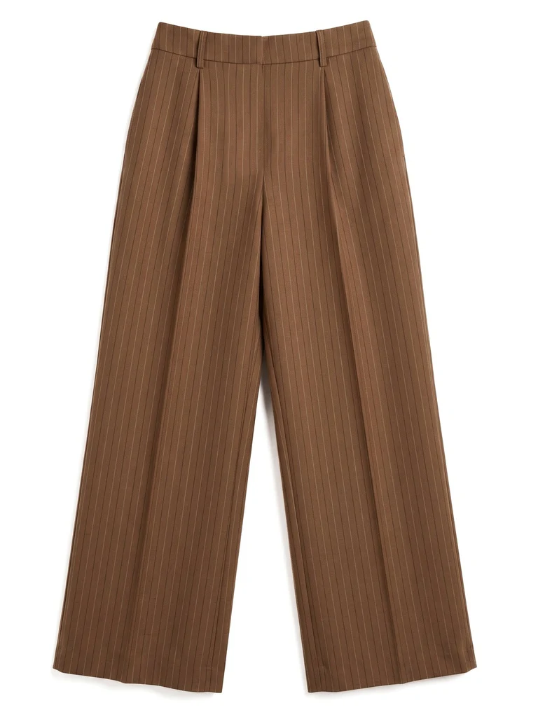 Wardrobe Brown Pinstriped Mid-Rise Straight-Fit Trousers - Image 4