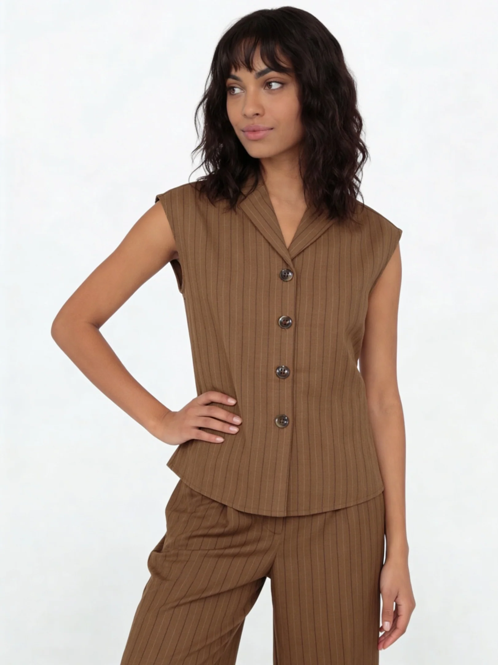 Wardrobe Brown Pinstriped Regular-Fit Jacket