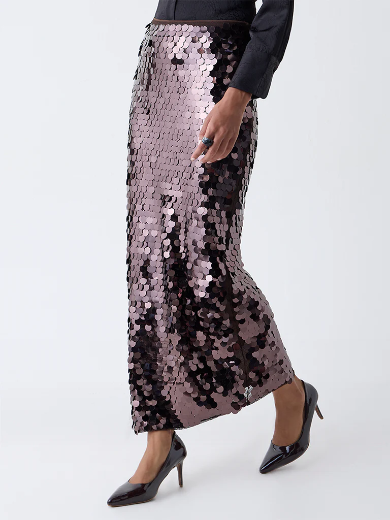 Wardrobe Brown Sequin High-Rise Skirt - Image 2