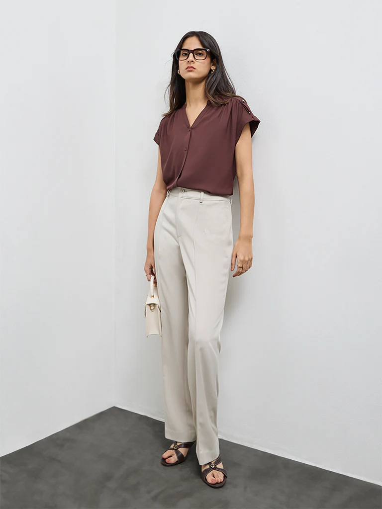 Wardrobe Brown Solid Blouse