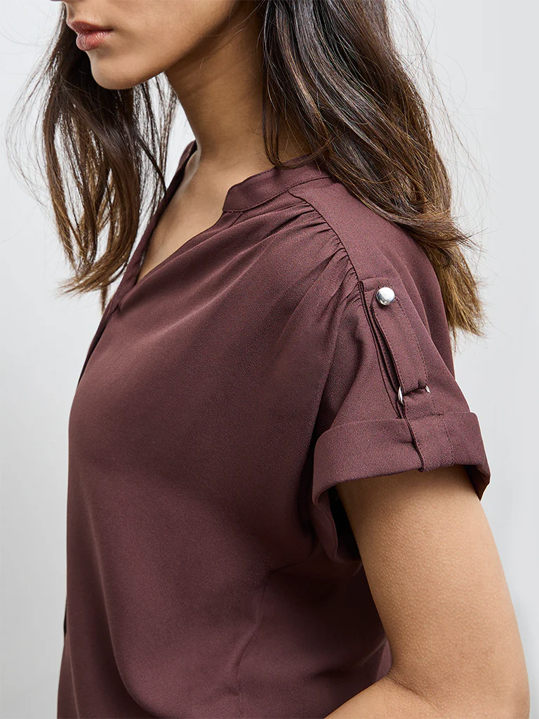 Wardrobe Brown Solid Blouse - Image 3