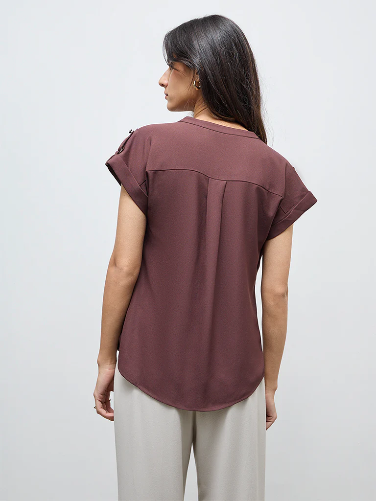 Wardrobe Brown Solid Blouse - Image 4