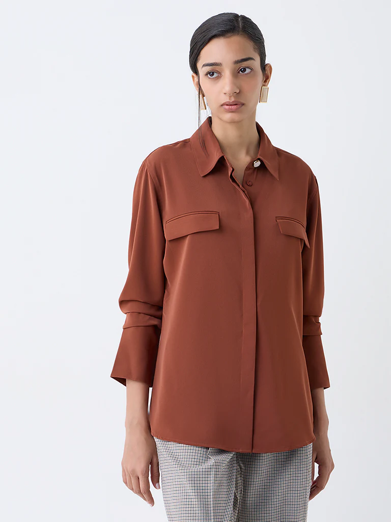 Wardrobe Brown Solid Shirt
