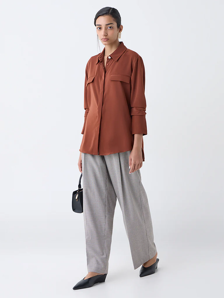 Wardrobe Brown Solid Shirt - Image 2