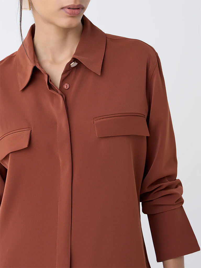 Wardrobe Brown Solid Shirt - Image 3