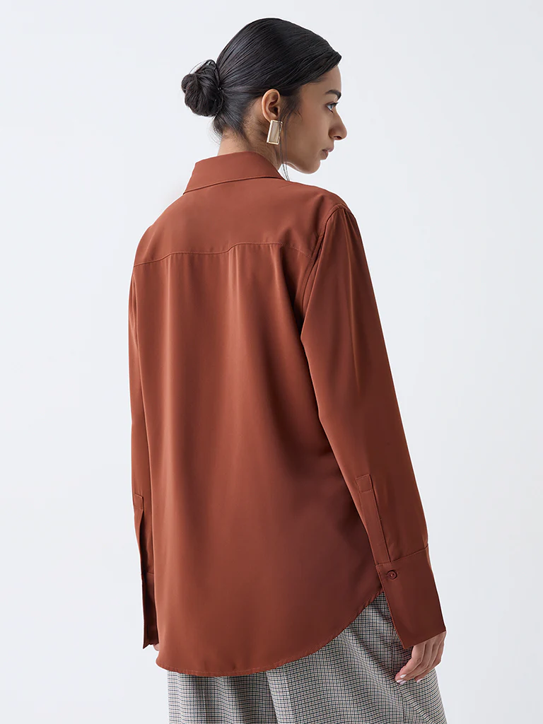 Wardrobe Brown Solid Shirt - Image 4