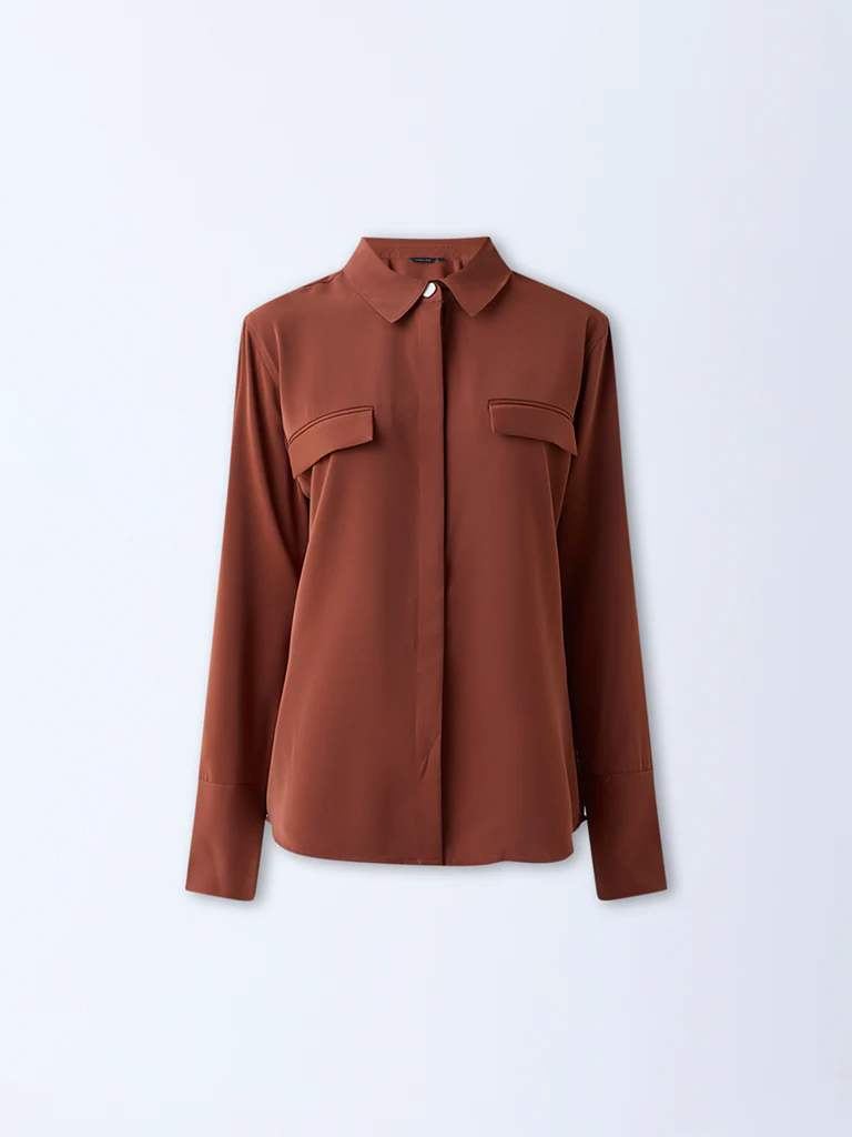 Wardrobe Brown Solid Shirt - Image 5