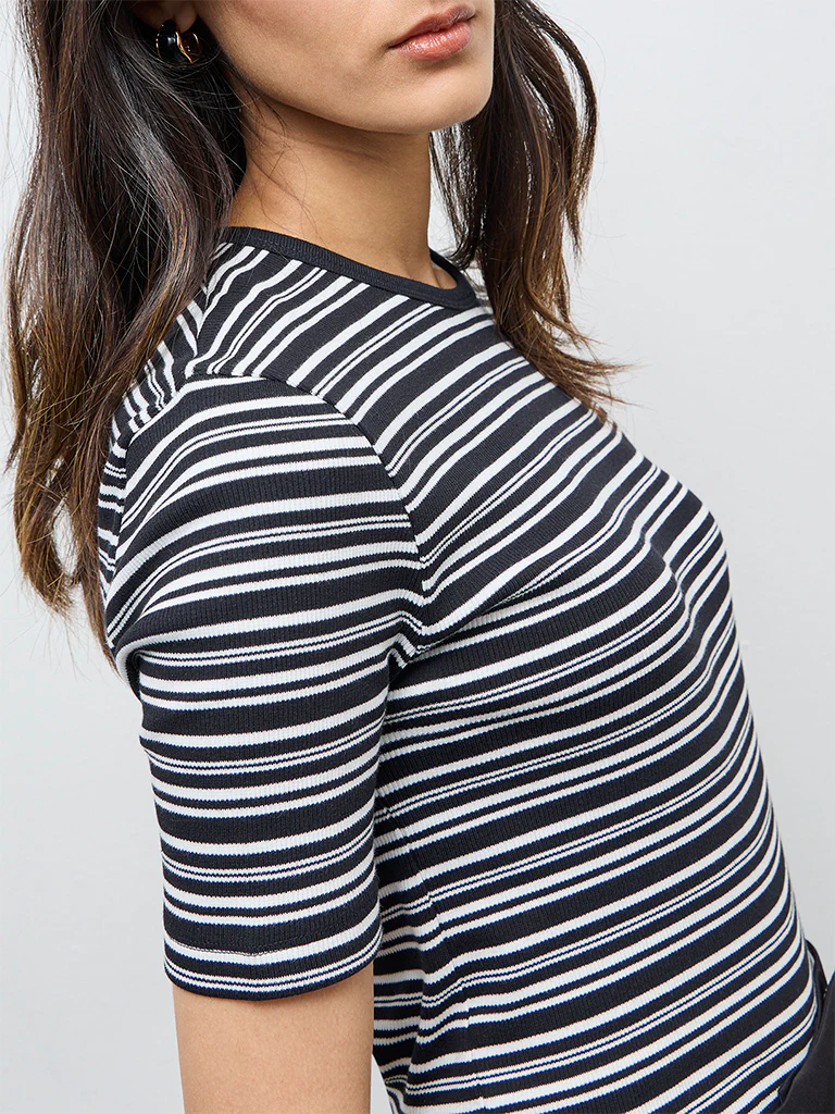 Wardrobe Brown Striped Cotton-Blend T-Shirt - Image 3